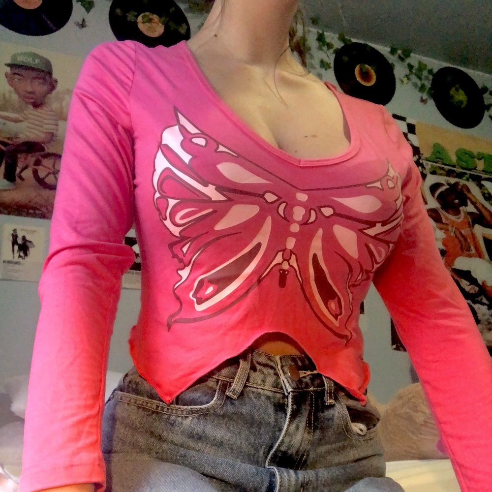 Pink SHEIN butterfly shirt
